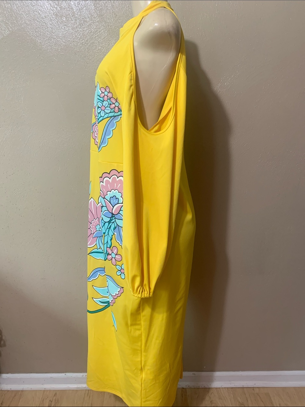 SHEIN size 2X Sunny Yellow Floral Maxi Dress Cold Shoulders - Picture 3 of 5